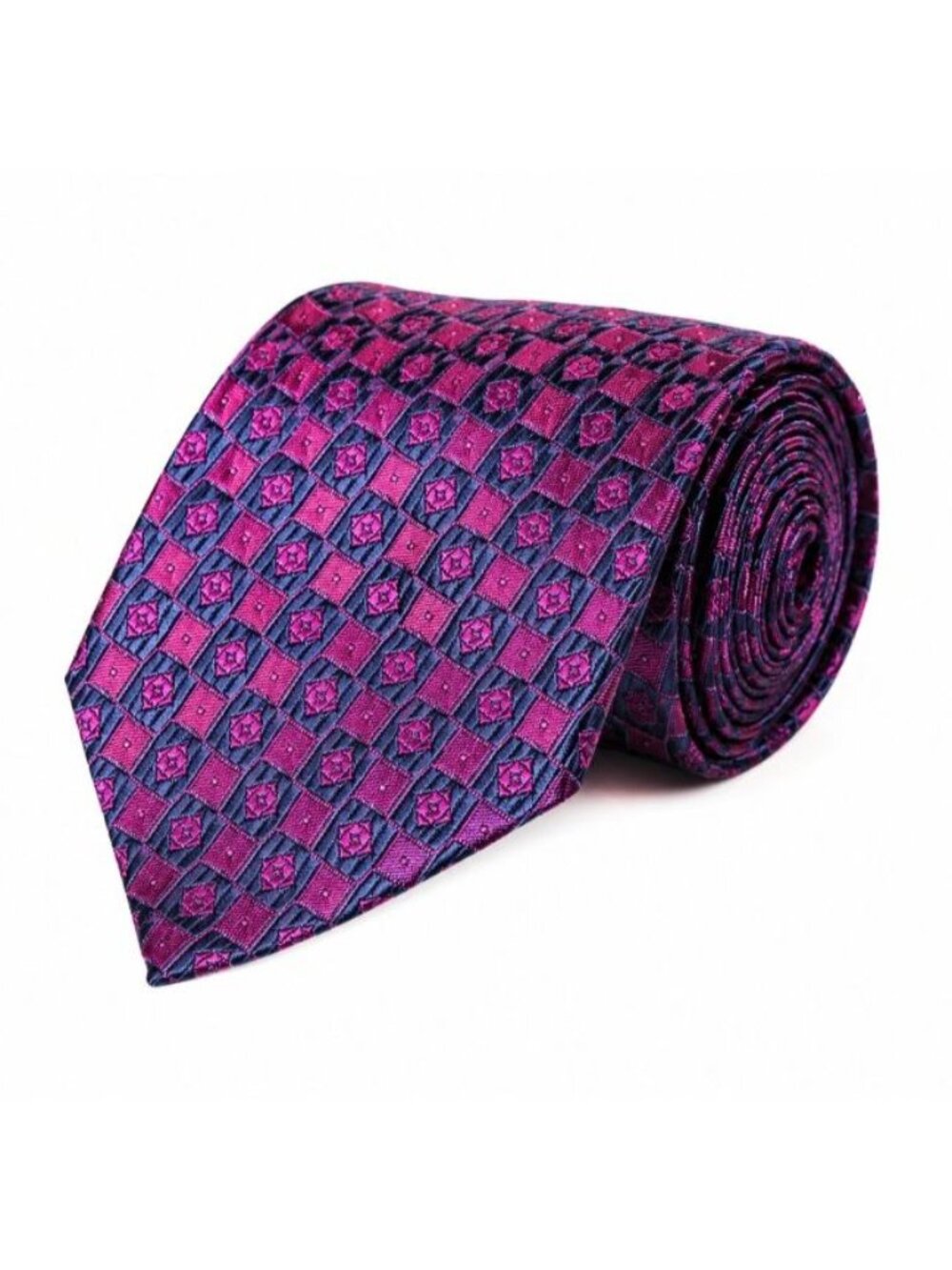 Vintage Paul Stuart Men’s 100% Silk Tie Geometric Pink Navy Made USA
